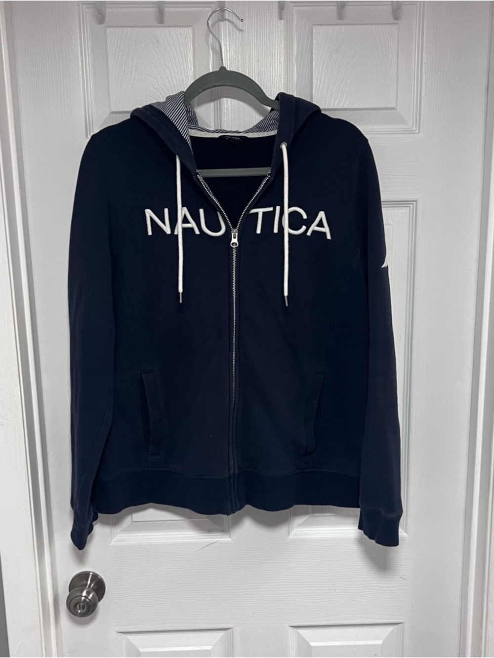 Nautica Navy Blue Full-Zip Hoodie with White Logo Size XL